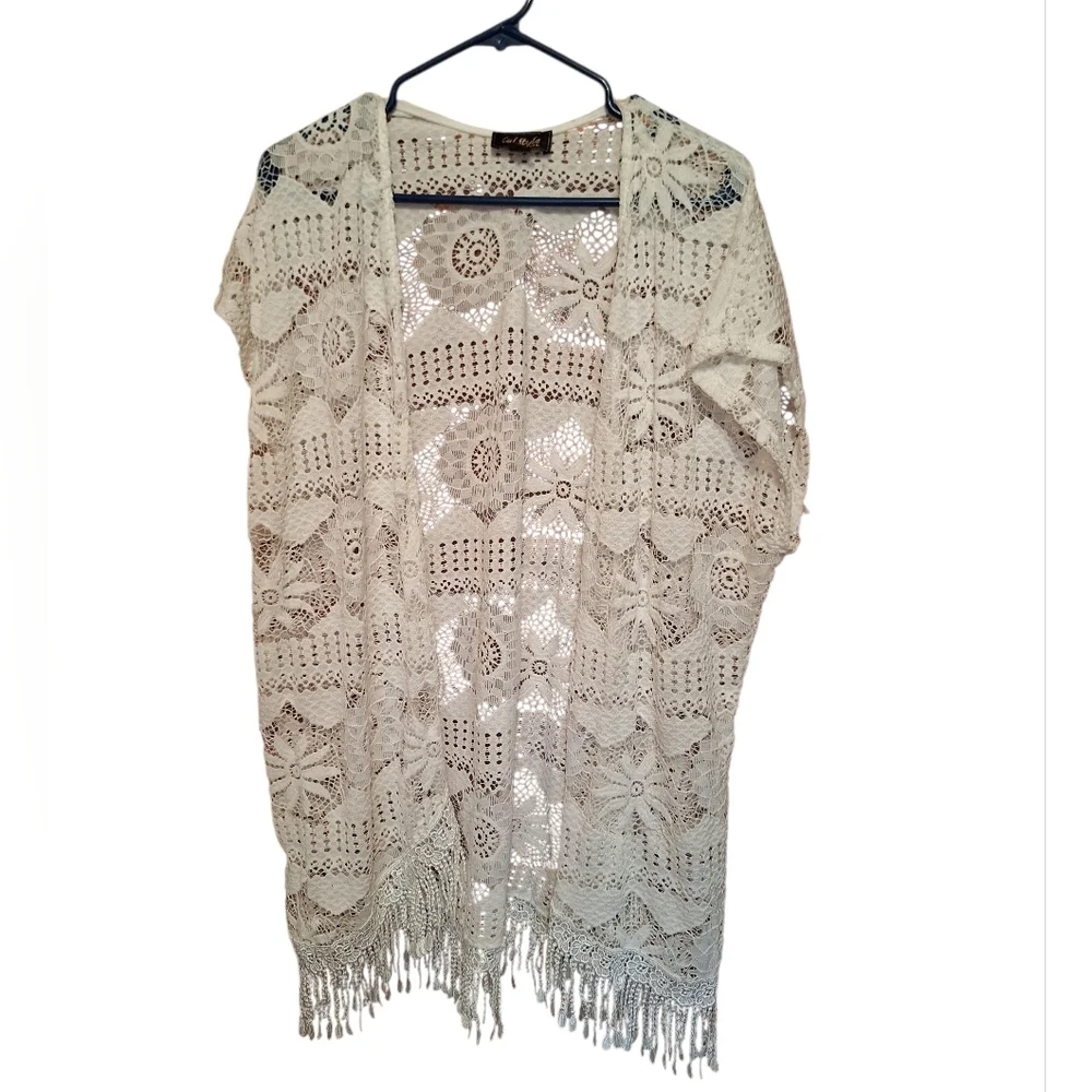 Cali Style White Lace Sheer Floral Swim Coverup or Robe Ladies XL / 3X BEACHY